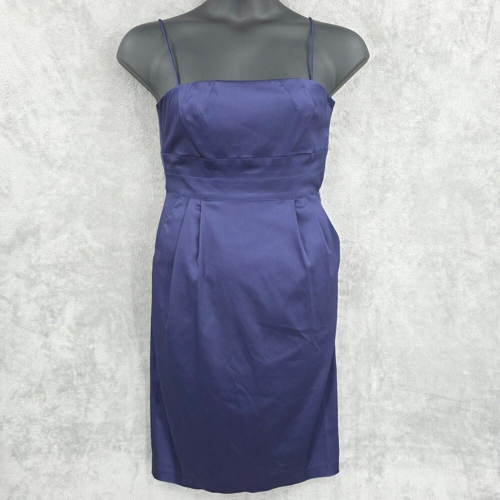 Democracy VTG Sheath Dress 6 Plum Blue Purple Satin Y2K 90s Pockets Strappy New